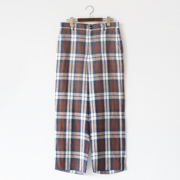 リネンパンツ IRISH LINEN TROUSERS (BROWN CHK (CALTRA) )