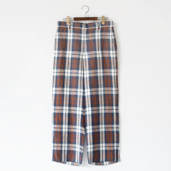 リネンパンツ IRISH LINEN TROUSERS (BROWN CHK (CALTRA) )