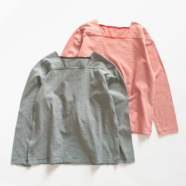 オーガニックコットン天竺ボーダー スクエアネックTシャツ