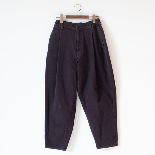 綿 刺子織 タックテーパードパンツ(バイオ加工(パープル))