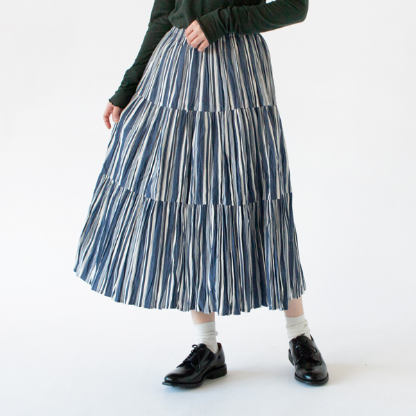 身長162cm(STRIPE NAVY WHITE/3段レイヤー)