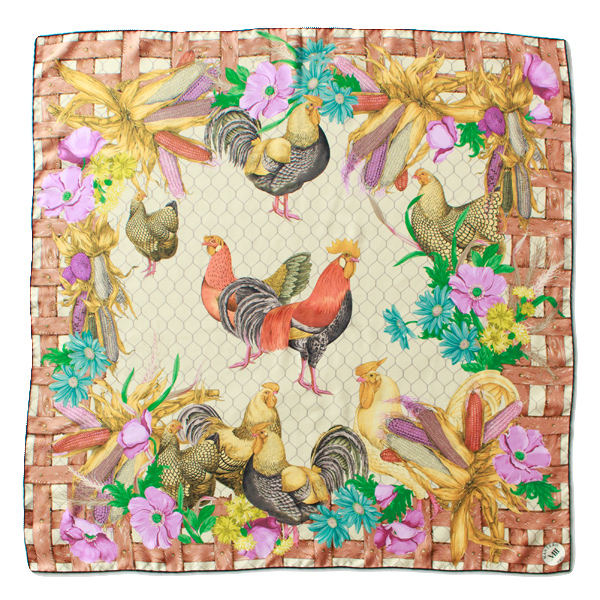 MANTERO シルクツイルスカーフ (90×90)(IL GALLO)