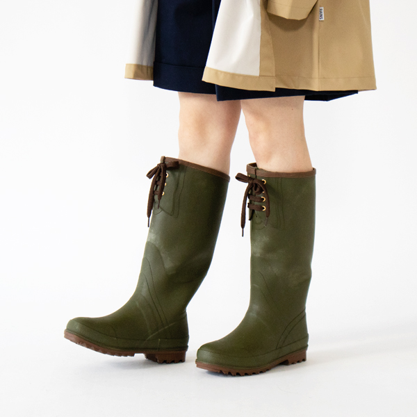 レースアップラバーブーツOLIVE