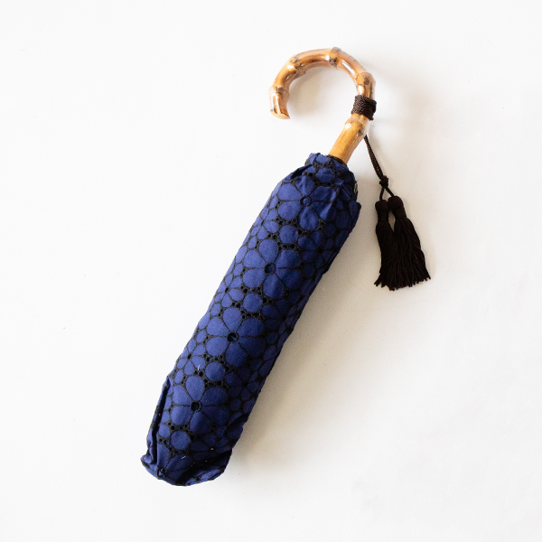 小花レースパラソル 折りたたみ傘(NAVY)