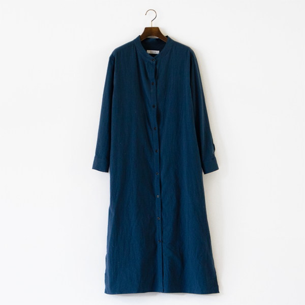 東炊きコットンローン シャツワンピース(NAVY)