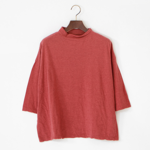 モックネック七分袖Tシャツ(BRICK RED)