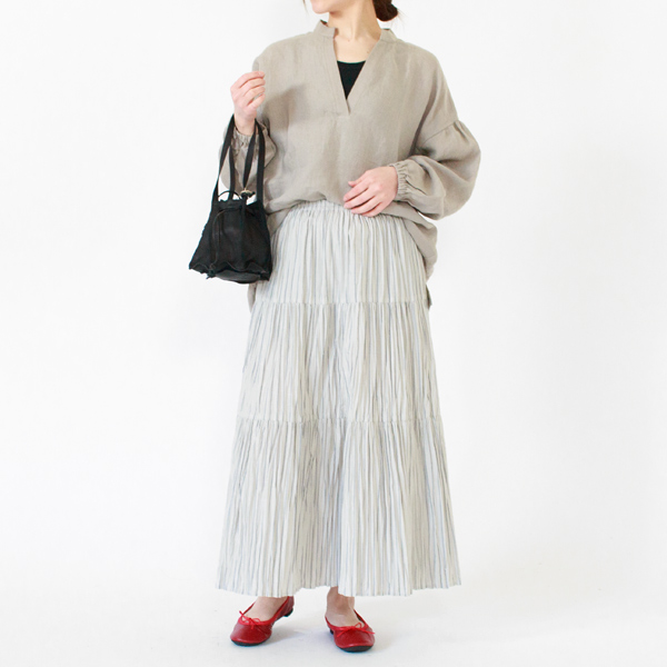 身長162cm(別注STRIPE GREY NAVY/3段レイヤー/ロング)
