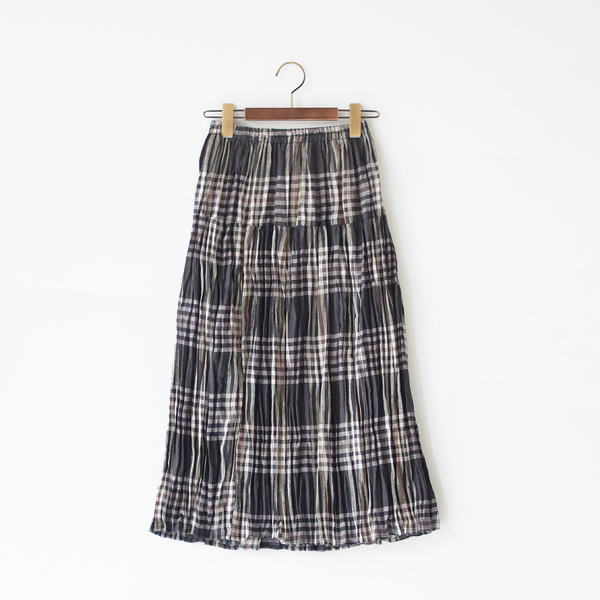 CHECK GREY BEIGE/2段レイヤーリネンティアードスカート CHECK GREY BEIGE/2段レイヤーリネンティアードスカート