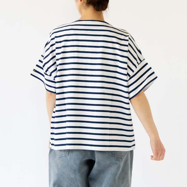 ドルマンTシャツ 切替ボーダー BLANC/MARINE