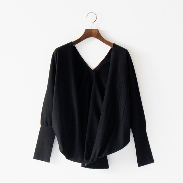 ガス強撚コットンSZ天竺 パッカブル変形カーディガン(BLACK)