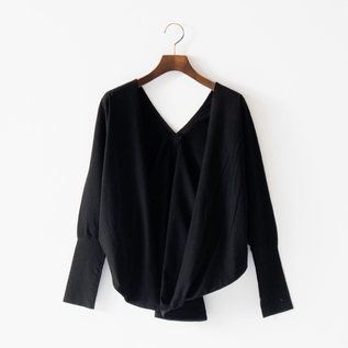 ガス強撚コットンSZ天竺 パッカブル変形カーディガン(BLACK)