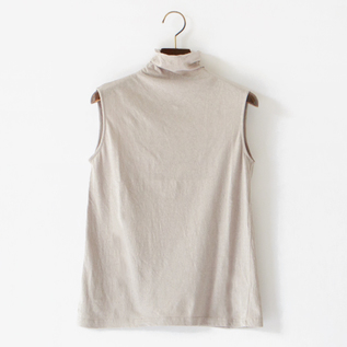 綿ベルギーリネン天竺 ハイネックノースリーブ