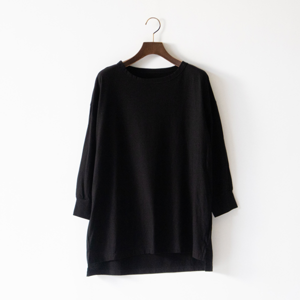 クールローレル加工 コットンドロップショルダーT(BLACK)