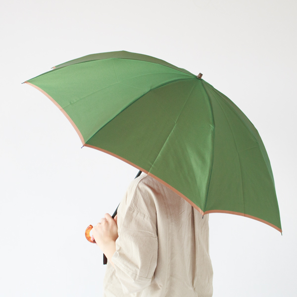 甲州織 晴雨兼用折りたたみ傘 かさね (グリーン/キャメル)