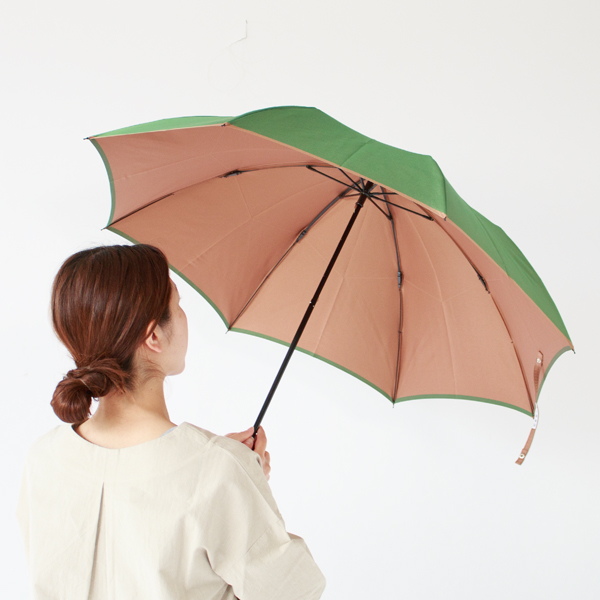 甲州織 晴雨兼用折りたたみ傘 かさね (グリーン/キャメル)