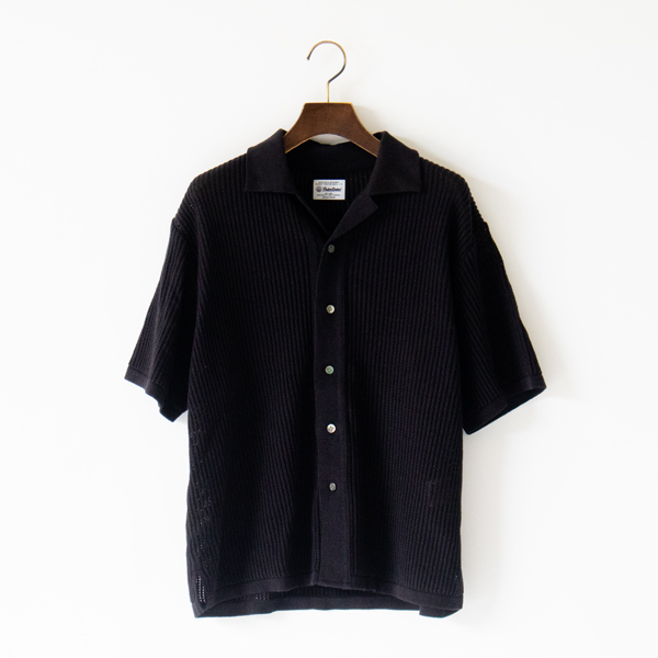 COTTON SUKASHI 半袖ニットシャツ(BLACK)