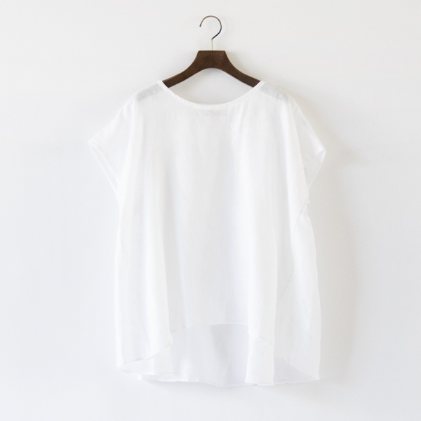 クルーネック バックギャザー ノースリーブシャツ(WHITE)