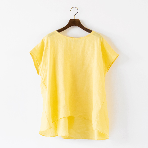 クルーネック バックギャザー ノースリーブシャツ(YELLOW)
