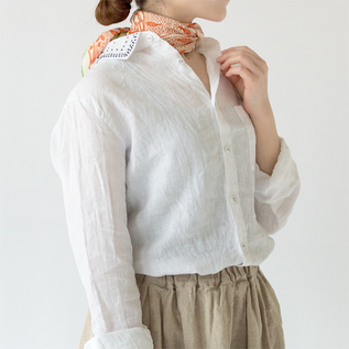 UNISEX Linen embroidered shirt WHITE／Vlas Blomme / Shop ZUTTO for