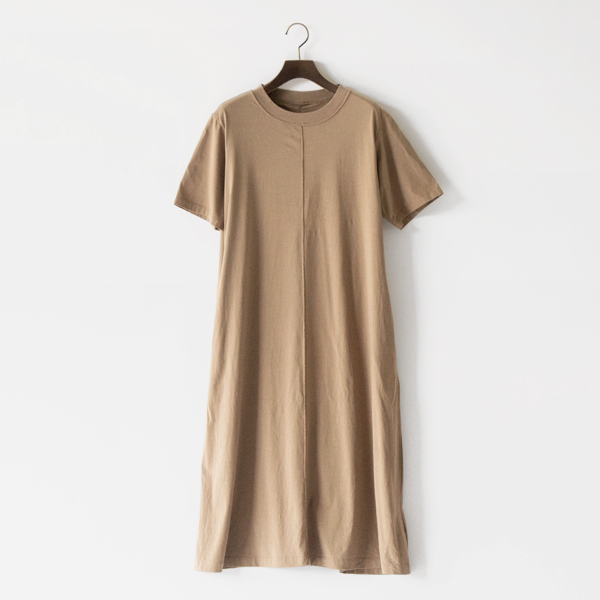 オーガニックコットン微強撚天竺 ロングワンピース(BEIGE)