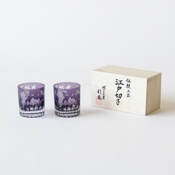 江戸切子　葡萄文様　オールド　ペア