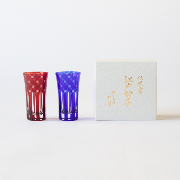 江戸切子　玉矢来文様　一口ビール　ペア