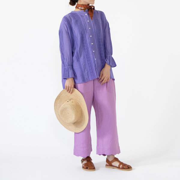 リネンウェーブパンツ	LAVENDER、身長162cm