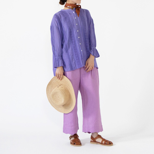 リネンウェーブパンツ	LAVENDER、身長162cm