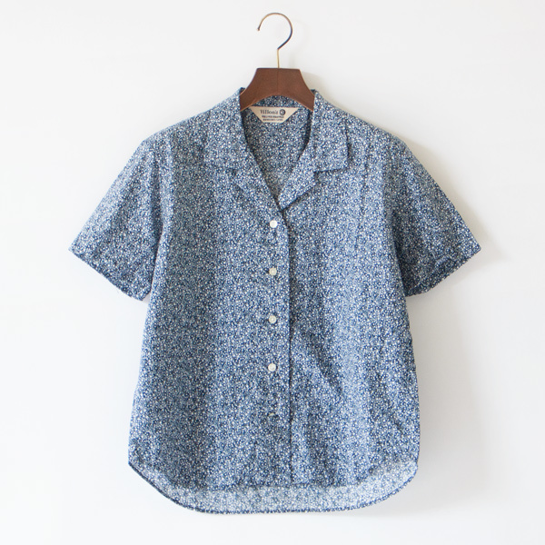 開襟シャツ 小花/NAVY