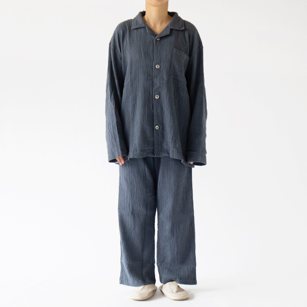 BLUE GRAY Mユニセックス 楊柳二重ガーゼパジャマセット BLUE GRAY Mユニセックス 楊柳二重ガーゼパジャマセット