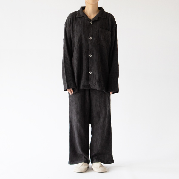 CHARCOAL Lユニセックス 楊柳二重ガーゼパジャマセット CHARCOAL Lユニセックス 楊柳二重ガーゼパジャマセット