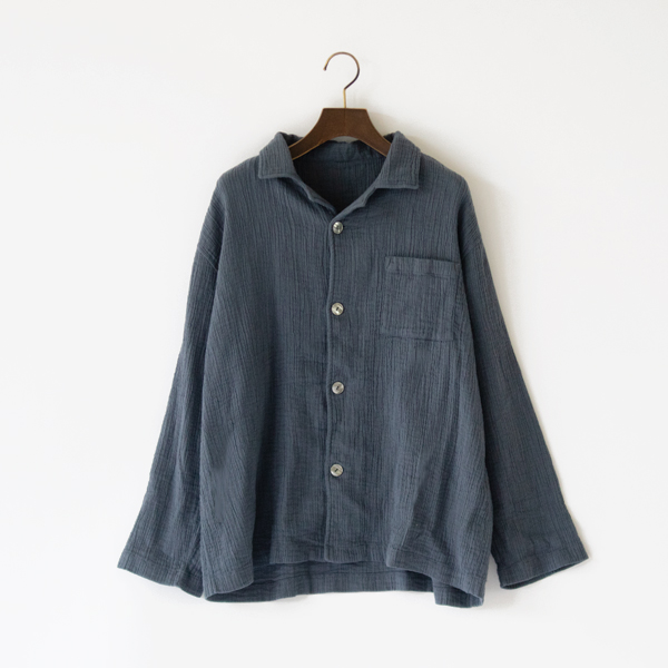 ユニセックス 楊柳二重ガーゼパジャマセット(BLUE GRAY)