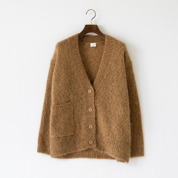 モヘヤシルク Vネック サイドスリットニットカーディガン(CAMEL)