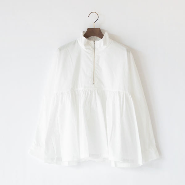ハイカラージップアップ シャツブラウス(WHITE)