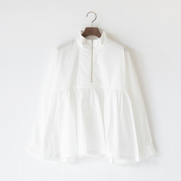 ハイカラージップアップ シャツブラウス(WHITE)
