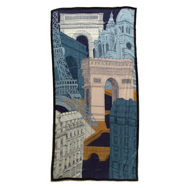 ウォッシャブルウールストール PARIS(NAVY)