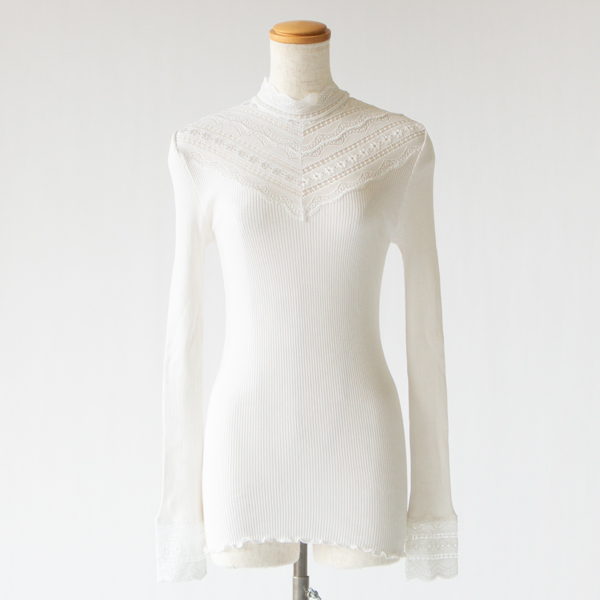 シルクレース ハイネックロングスリーブ NEW WHITE