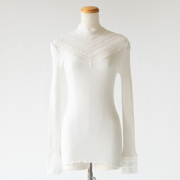 シルクレース ハイネックロングスリーブ NEW WHITE