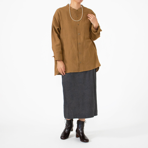 ワークシャツ	LINEN BROWN　身長160cm