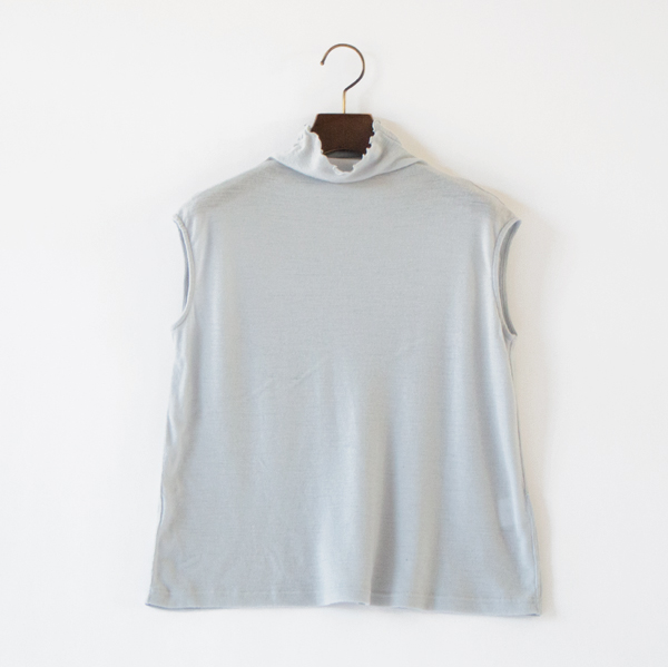 SUPER100’sウールフライス ハイネックノースリーブ(GREY)