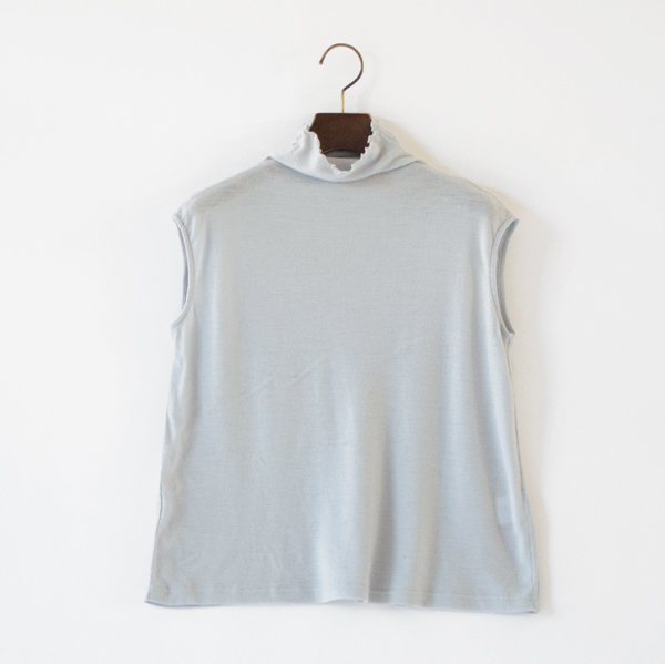 SUPER100’sウールフライス ハイネックノースリーブ(GREY)