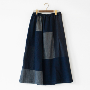 定価4.3万 45R 綿麻デニムのフレアスカート ヒッコリー ウエストゴム HAGIHAGIスカート／FACTORY（ファクトリー）｜愛着を持ってずっと使い