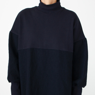ウールとコットン生地の異素材ドッキングワンピース(NAVY) ウールとコットン生地の異素材ドッキングワンピース(NAVY)