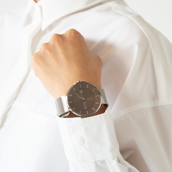BERING Solar メンズ腕時計(BROWN GRAY、参考に女性が着用していますが、男性向けです)