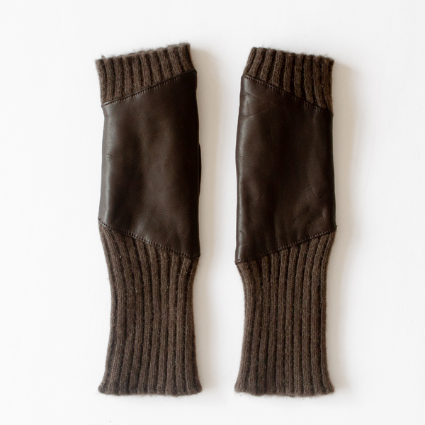 カシミヤニット×レザーフィンガーレスグローブ BROWN カシミヤニット×レザーフィンガーレスグローブ BROWN