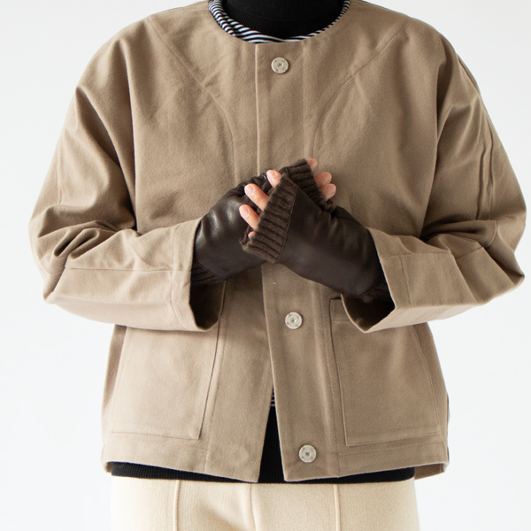カシミヤニット×レザーフィンガーレスグローブ BROWN カシミヤニット×レザーフィンガーレスグローブ BROWN