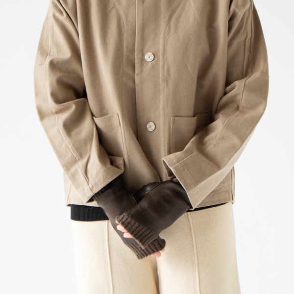 カシミヤニット×レザーフィンガーレスグローブ BROWN カシミヤニット×レザーフィンガーレスグローブ BROWN