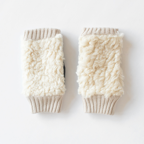 女性用ボア指なし手袋 IVORY