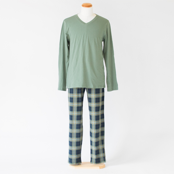 Top green Pants Greenオーガニックコットンメンズパジャマ GREENCHECK Top green Pants Greenオーガニックコットンメンズパジャマ GREENCHECK