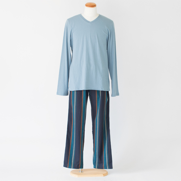Top bluegrey Pants Stripeオーガニックコットンメンズパジャマ BLUEGREY STRIPE Top bluegrey Pants Stripeオーガニックコットンメンズパジャマ BLUEGREY STRIPE